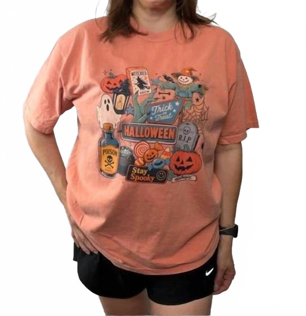 NEW COMFORT COLORS harvest haunts retro halloween graphic tee in pink